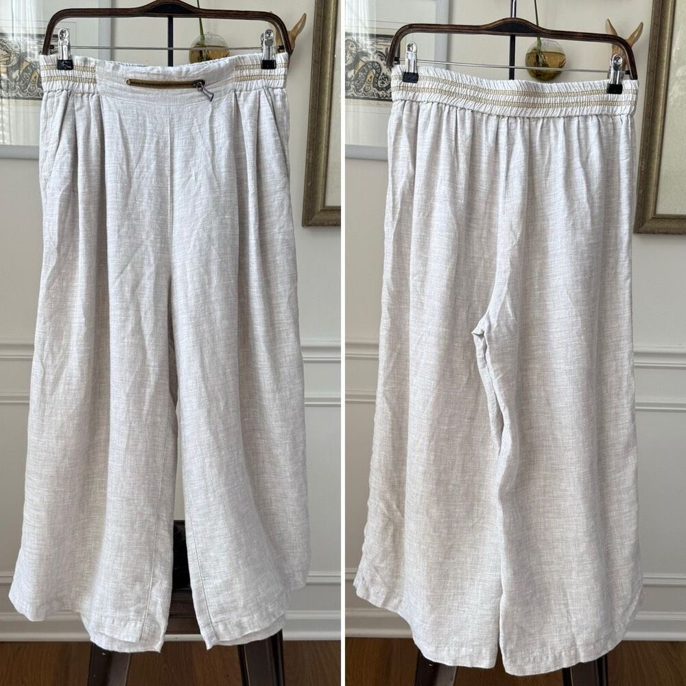 Yuvita Linen 100% Linen Wide Leg Cropped Pants Flax Color $100 M